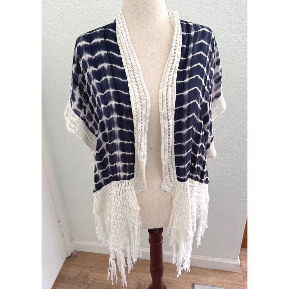 Rain + Rose Tie Dye Kimono Crochet Fringe Trim Size Large Country Cowgirl Boho